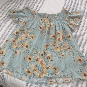 Mint Green Floral Off Shoulder Top